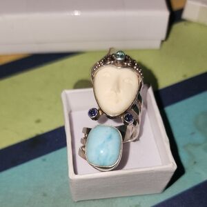 Silver and Blue Stone Face Ring